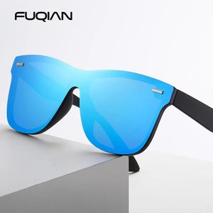 Solglasögon lyxig fyrkantiga polariserade solglasögon män kvinnor mode onepiece solglasögon unisex vintage spegel blå körglasögon UV400 231128