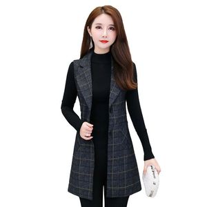 Väster 2020 Autumn Winter Plus Size 5XL 4XL 3XL Women's Plaid Suit ärmlös koreansk version Long Vest Office Lady Elegant Vests Jacket