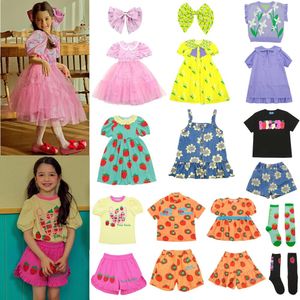 Rompers Bebe Korean Baby Girls Dress Summer Brand Short Sleeve Toddler Tshirt and Shorts Set Floral Print Tee Children Clothes 230427