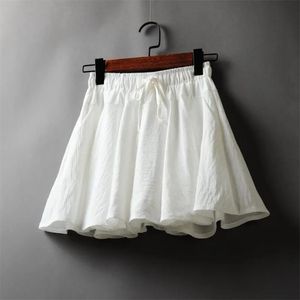 Saias Primavera Verão Verão Mulheres coreanas Linhagem de linho de algodão Mini saia Ladies Canda alta A saia plissada de linha com bolso fêmea 230428