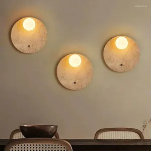 Lampa ścienna Naturalna żółta jaskini kamień LED w stylu atmosfery kremowy retro światła sypialnia nocna wbi sabi oświetlenie okrągłe żarówka