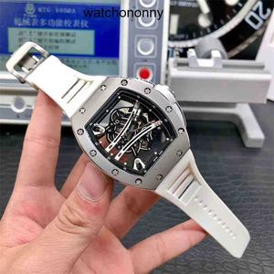 Designer Ri Mlies Luxury Watchs Alloy Automatic Machinery Millers Steel Watch 61-01 Case GMT Clock Hollow Skeleton genom botten Fashion Leisure Mens Watches