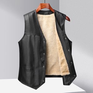 Mens Leather Vest Autumn Winter Vests Tops Thick Warm Jacket Sleeveless Casual Clothes