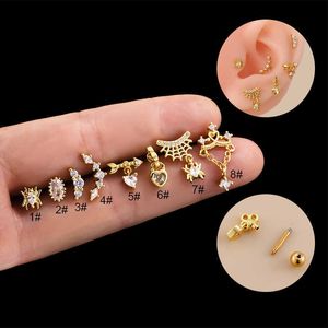 Henson New Love Pendant Spider Web Earbone Nail Stainless Steel Thick Rod Stud Earrings Cartilage Puncture Screw Back Earnail Fashion Ear Ring Anti-allergy Jewelry