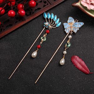 Hairpins New Blue Hair Claw Direct Butterfly Plate Hairpin Peacock Bridal Headdress Hair Sticks Jewelry Ornaments Chinese Ancient Style J230428