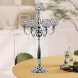 60 cm do 120 cm wysokości) Wystrój ślubu 5 Arms Crystal Candelabra Clear Candle Holder Sliver Candelabra Centerpieces 1029