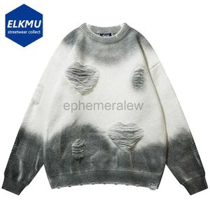 Men's Hoodies Sweatshirts Ripped Oversized Y2K Knitted Sweater Men Grunge Vintage Distressed Hole Streetwear Hip Hop Harajuku Sweaters Winter Jumpers Male