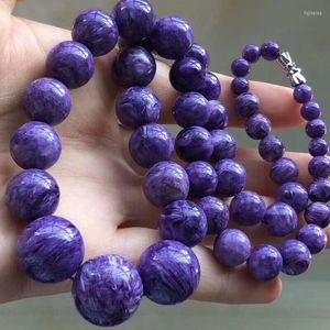 Цепи подлинный фиолетовый натуральный харойт-ожерелье женщины Женские круглые христаллические шарики очаровательная длинная цепь 7-17 мм сертификат