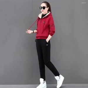 Women's Two Piece Pants Woemn Winter Cozy Clothes Women Tracksuit Stylish With Hooded Coat Drawstring Plush