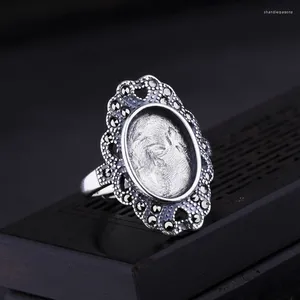 Pierścienie klastrowe Vintage Women 925 Srebrny Pierścień 10x12mm owalny Cabochon Semi Mount Fit Amber Turquoise Agate