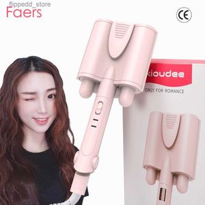 Curling Irons Cabelo Curler Triple Barrels Cerâmica Curling Ferro Botão Chave Big Onda Profunda Splint Rolos Elétrico Rápido Ferramentas de Estilo de Cabelo Q231128