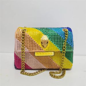 Kvällspåsar Rainbow Patchwork Eagle Head Handväska Suede Diamond Women Purse Foging Colorful Cross Body Bag 231127