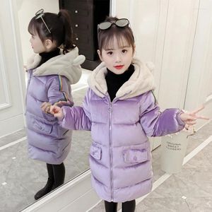 Casaco para baixo 2023 moda crianças menina casaco roupas de inverno de pelúcia para adolescentes jaqueta quente longo outerwear crianças roupas tz25