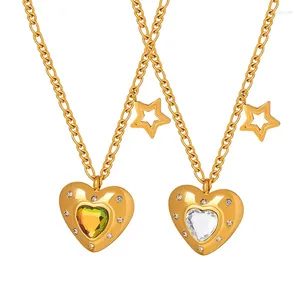 Pingente colares moda banhado a ouro em forma de coração colar inlay cor vidro mulheres luxo de alta qualidade jóias finas presentes atacado