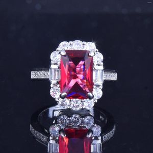 Cluster anéis de prata esterlina 925 vermelho rubi gemstone anel de jóias para mulheres finas anillos de jóias bizuteria anéis