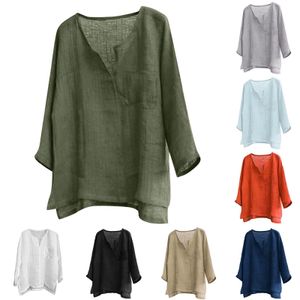 Women's T-Shirt Summer Cotton Linen Tops Oversize M-5XL Womens Casual Long Sleeve V Neck T Shirts Tee 90s Lady Comfortable Soft Loose Tops 230428