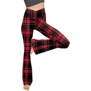 Women's Pants & Capris Plaid Print Women Boot Cut High Waist Workout Leggings Elastic No-see Through Harajuku Vintage Flare Tummy Control