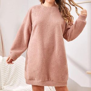 Damen-Nachtwäsche, großes Pyjama-Kleid, langärmelig, gestrickt, lockerer Rundhalsausschnitt, warme Heimkleidung, Damen-Kurzarm-Pyjama, Teenager