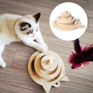 Toys Cat Toy Multilayer Solid Wood Turntable Ball Cat Självröstning Cat Stick Cat Ball Liten Mus Solid Wood Cat Scratch