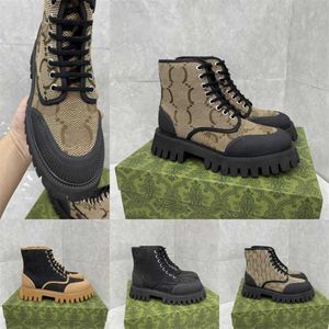 Hip g impressão Designer Desert Botas Lace Up Ankle Combat Boot Homens Mulheres Monogramas Jacquard Web Têxtil Lona Borracha Plataforma Botas Chunky Interlocking Double Shoes