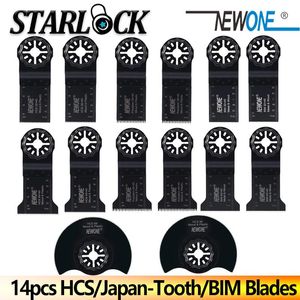 Zaagbladen 14 peças lâminas de serra oscilantes Starlock HCS/dentes do Japão/dentes bimetálicos/HSS adequados para ferramentas oscilantes elétricas para corte de madeira, plástico e metal