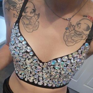 Camis Wedding Bralette Best Ab Rinestone手作り真珠Bralet Corseletes女性用ビスチャーブラックトップウェディングブラレットベスト