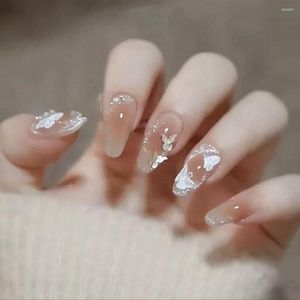 Falska naglar 24 st. Avtagbara nagelpetsar Långt ballerina fransk kristallfjäril full täckning diy falska nials