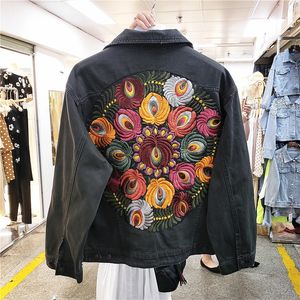 Women's Jackets Vintage Oversized Multi Floral Embroidered Denim Jacket Women Cowboy Long Sleeve Lapel Casual Denim Coat Streetwear Outwear 231127