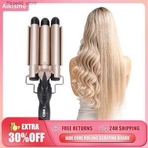 Curling Irons 3Barrel Curling Iron 25/32mm Aquece Rápido Turmalina Cerâmica Triple Barrels Ondas de Praia Curling Iron Styling Beauty Hair Device Q231128