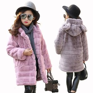 Para baixo casaco da menina inverno imitação de pele meninas grosso fluff quente crianças roupas do bebê criança mais veludo atacado 231128