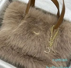 Women Designer Fluffy Imitation Rabbit Skin Bag Soft Tote with Leather Top Handle Gold Metal Hardware Evening Bags Princess Shoulder Handbag Luxury Purse