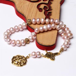 Strand Pearl Misbaha Tasbih Doğal Tatlı Su Mesbaha Hediye Müslüman 33 Dua Boncukları 9-10mm İslami Takı Tespih Boncuk