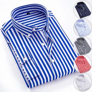 Мужские повседневные рубашки Классическая мужская повседневная рубашка в полоску с длинными рукавами приталенная мужская хлопковая деловая деловая рубашка 231127
