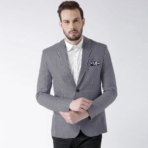 Houndstooth Wedding Tuxedos Slim Fit Mens Suits 2ピースセットノッチ付きラペルブレザーは、ジャケットとズボンでフォーマルスーツをチェックしました