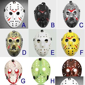 Party Masks Jason Mask 9 Colors fl Face Antique Killer vs Friday den 13: e prop skräckhockey halloween kostym cosplay droppleverans dhutm