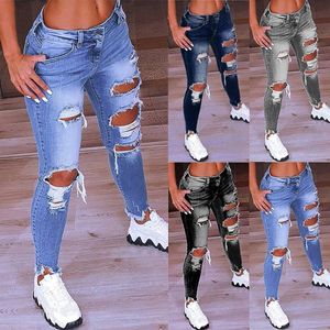 Damen Jeans Hellblau Zerrissene Damenmode Street Style Sexy Low Rise Distressed Hosen Stretch Skinny Hole Denim Pencil Pants 2023