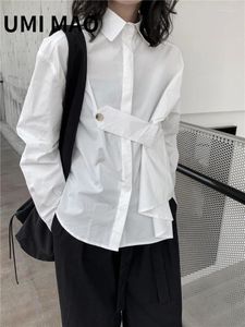 Женские блузки UMI MAO Yamamoto, темные свободные асимметричные рубашки на пуговицах с длинными рукавами, пара мужчин и женщин, модные топы с управлением