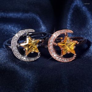 Кластерные кольца 925 Стерлинговое серебряное изящное изысканное звезда кольцо луны женское микро-инкрустированное циркон указательный указатель