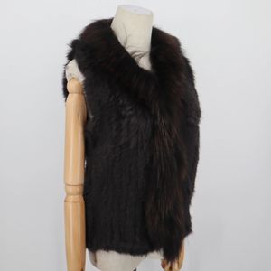 Women's Wool Blends Fashion Real Rabbit Fur Vest Highend Women Knitted Sleeveless Vests With Natural Raccoon Jacket Coat 231128