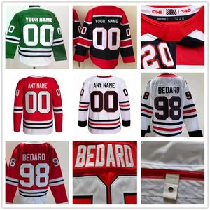 Venda Hóquei Jersey Connor Bedard Jonathan Toews Andreas Athanasiou Seth Jones Taylor Raddysh Tyler Johnson Jason Dickinson Hull Vermelho Branco Costurado Homens Jersey