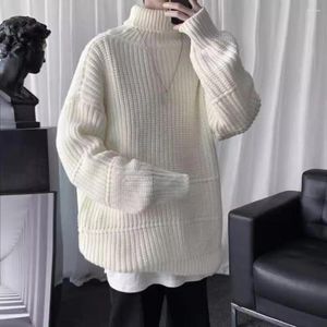 Men's Sweaters Solid Color Sweater Men Thick Cozy Mid-length Warm Knitted High Collar Elastic Anti-shrink For Winter/fall