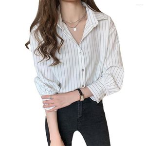 Camicette da donna Moda Donna 2023 Camicia a maniche lunghe in chiffon Top Camicetta bianca Camicie Top a righe Pretty And Women's