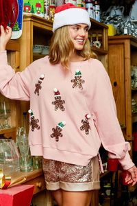 Felpa con cappuccio da uomo Felpa natalizia Ginger Bread Man Felpa con paillettes Donna Pom Girocollo Rosa Pullover per anni 231128