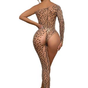 Sexig uppsättning sexiga kvinnor leopard underkläder långärmad erotisk onesie set kostym halter bodysuit lady sex come mode flicka stil strumpbyxor p230428