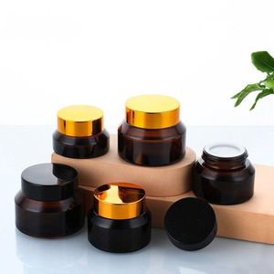 15g 30g 50g Amber Glass Jars Empty Container Cosmetic Bottle with White Inner Liners and Black Gold Lids Ieuao