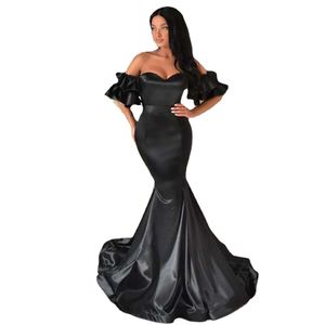 Jeheth arabski czarny ramy bezprzezgólne sukienki wieczorne syreny Odłączane krótkie rękawy Sweetheart Prom Party Suknia szaty