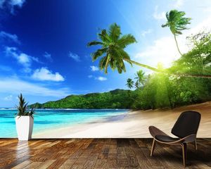 壁紙Papel de Parede Sunny Sea Beach and Palm Trees Natural Landscape 3D Wallpaper Living Room Bedroom Papers Home Decor Mural