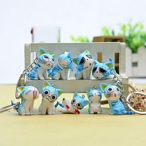 9pcs Anime Doll Figure Key Chains Rings Creative PVC Little Cat Design Pendant Bag Charms Cute Animal Keychain for Car Keys Cartoon Keyring Accessories