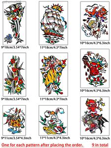 Tatueringar färgade ritning klistermärken 9 ark tillfälliga tatuering klistermärken lilla djävul gamla skolmönster långvarig i 1 ~ 7 dagar vattentät inte toxicl231128