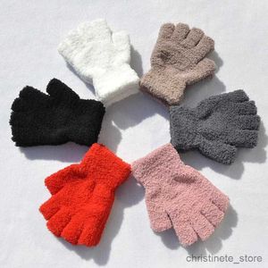 Children's Mittens Autumn Winter Women's Coral Half Finger Knitted Gloves Outdoor Warm Men's Open Finger Typing Mittens 42